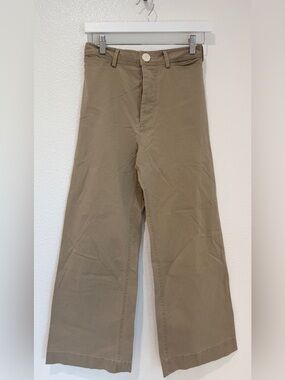 Emerson Thorpe Minimalist Beige High Rise Wide Leg Cropped Chino Trousers 2